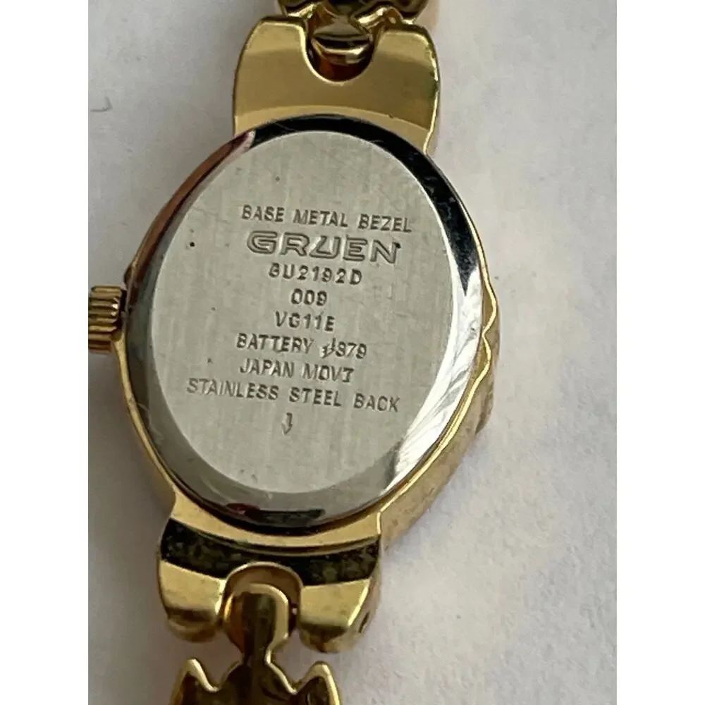 Gruen Diamond Quartz Women’s Gold Tone Black Dial Bracelet Watch Japan